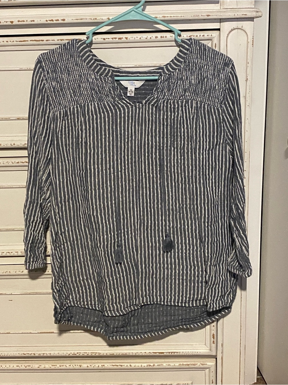 Lightweight Navy & White Striped Women’s Peasant Top